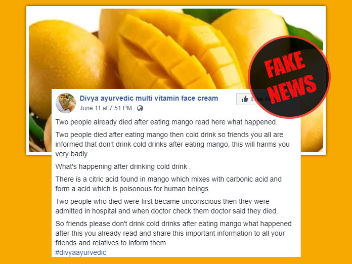 Fact Check Cold Drink And Mangoes Is A Deadly Combination Is A Fake