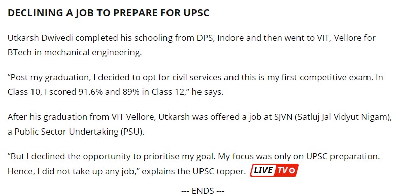 utkarsh dwivedi upsc news
