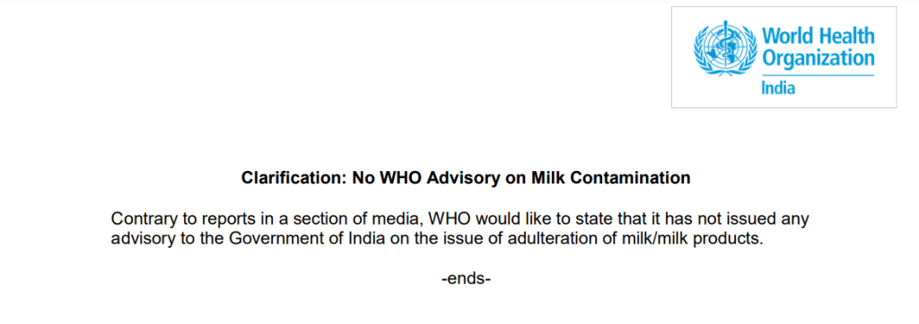 WHO on Adultration Milk
